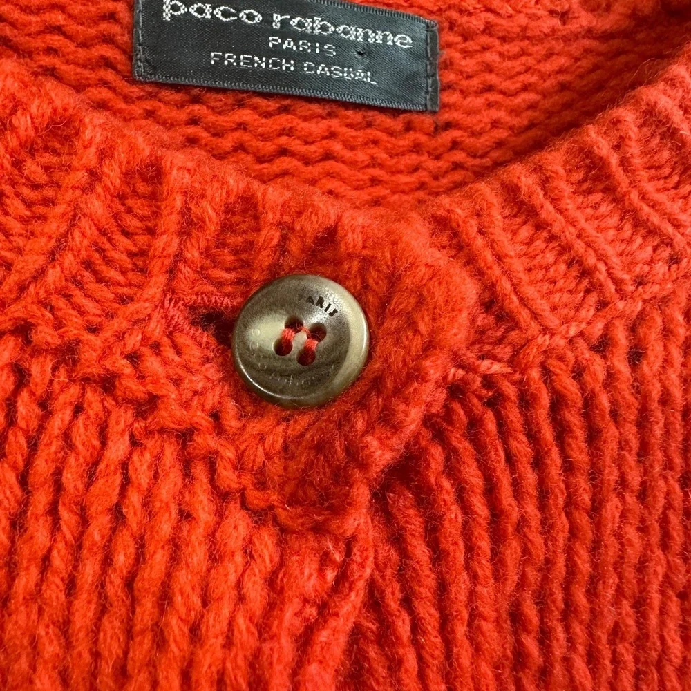 Paco Rabanne Paris French Poppy Red Knit Button Cardigan Sweater Women's‎ Small